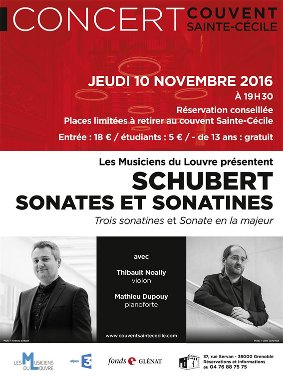 Concert Schubert des Musiciens du Louvre au couvent Sainte-Cécile à Grenoble, jeudi 10 novembre 2016