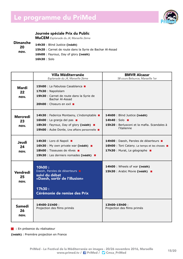 Festival du documentaire PriMed Marseille avec Antoine Sfeir, du 20 au 26 novembre 2016