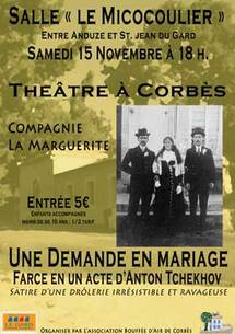 15/11 > Une demande en mariage d’Anton Tchekhov, Compagnie la Marguerite, salle Le Micocoulier à Corbès (30)