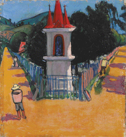 Lajos Tihanyi. Chapelle de la Vierge-Marie à Nagybánya (verso : Nature morte aux fleurs en pot), vers 1908. Huile sur toile, 67x 61 cm. Budapest, Magyar Nemzeti Galéria. © photo Galerie Nationale Hongroise Lajos Tihanyi. Chapelle de la Vierge-Marie à Nagybánya (verso : Nature morte aux fleurs en pot), vers 1908. Huile sur toile, 67x 61 cm. Budapest, Magyar Nemzeti Galéria. © photo Galerie Nationale Hongroise