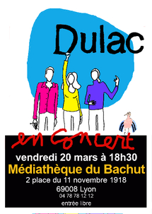 20 mars, concert Dulac, variété pop acoustique fantomatique, Médiathèque du Bachut (Lyon 8°) 20 mars, concert Dulac, variété pop acoustique fantomatique, Médiathèque du Bachut (Lyon 8°)
