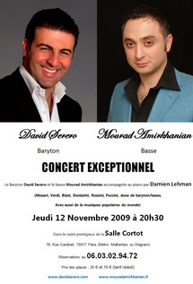 12 novembre, Mourad Amirkhanian, basse, et David Serero, baryton, en concert salle Cortot, Paris 12 novembre, Mourad Amirkhanian, basse, et David Serero, baryton, en concert salle Cortot, Paris