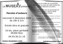 9 décembre, Soirée paroles d'auteurs au MUSEAAV, à Nice 9 décembre, Soirée paroles d'auteurs au MUSEAAV, à Nice