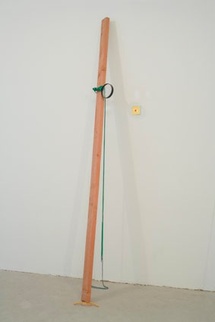 Davide Balula, Brûlure (Post It), 2009 Loupe, bois, ficelle, post-It 200 x 50 x 20 cm Photo : © Michael Strasser Courtesy Galerie Frank Elbaz, Paris Davide Balula, Brûlure (Post It), 2009 Loupe, bois, ficelle, post-It 200 x 50 x 20 cm Photo : © Michael Strasser Courtesy Galerie Frank Elbaz, Paris