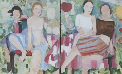 Stéphane Dauthuille, Je suis désolé de la destruction du jardin - Diptyque 2 x 100 x 81 cm Gouache et cire sur papier marouflé sur toile Stéphane Dauthuille, Je suis désolé de la destruction du jardin - Diptyque 2 x 100 x 81 cm Gouache et cire sur papier marouflé sur toile