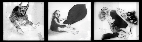 De g. à d.: Chloé COTTALORDA, Une appréhension sacré sur le fil du désir / Le désir par contumas / Pour te murmurer un silence, grisaille sur feuille de verre. © C. COTTALORDA De g. à d.: Chloé COTTALORDA, Une appréhension sacré sur le fil du désir / Le désir par contumas / Pour te murmurer un silence, grisaille sur feuille de verre. © C. COTTALORDA