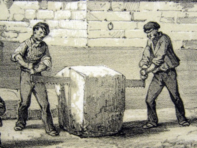 Tailleurs de pierre, extrait d'une gravure du XIXe s. Tailleurs de pierre, extrait d'une gravure du XIXe s.