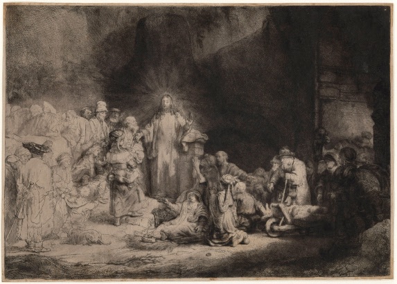 Rembrandt Harmensz Van Rijn (Leyde, 1606 ; Amsterdam, 1669). Jésus-Christ guérissant les malades, dit aussi La Pièce de cent florins, eau-forte, vers 1648. Chantilly, musée Condé. © RMN-Grand Palais (domaine de Chantilly) / Michel Urtado