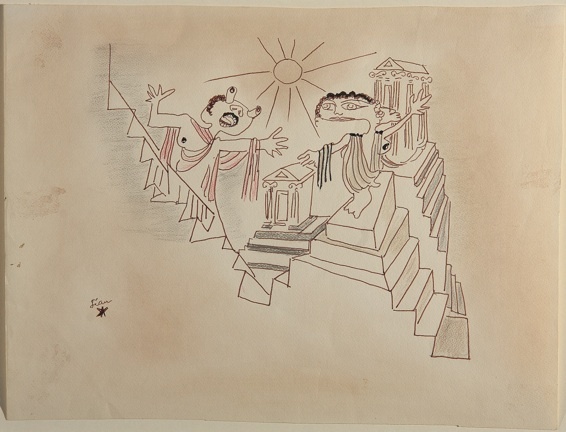 Jean Cocteau, le complexe d’Œdipe, feutre noir, rehauts d’encre noire et pastels secs / 28.4 x 37.8 – musée Jean Cocteau / collection Séverin Wunderman