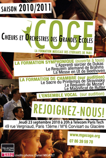 Choeurs et Orchestres des Grandes Ecoles. Le COGE recrute pour sa 28ème saison ! Choeurs et Orchestres des Grandes Ecoles. Le COGE recrute pour sa 28ème saison !