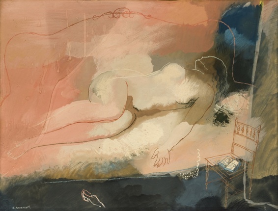 Georges Annenkov (1889-1974). « Nu allongé ». Circa 1920, Gouache sur papier 47 x 62 cm
