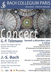 4.12.10 : Concert Cantates et Motet de Bach et Telemann, église des Billettes, Paris 4.12.10 : Concert Cantates et Motet de Bach et Telemann, église des Billettes, Paris