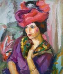Pierre Cornu, Portrait au chapeau , huile sur toile, 55 x 46 cm