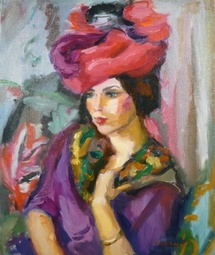 Pierre Cornu, Portrait au chapeau , huile sur toile, 55 x 46 cm Pierre Cornu, Portrait au chapeau , huile sur toile, 55 x 46 cm