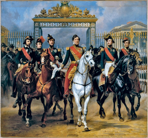 Le roi Louis-Philippe et ses fils sortant par la grille d’honneur du château de Versailles après avoir passé une revue militaire dans les cours, 10 juin 1837, Horace Vernet Le roi Louis-Philippe et ses fils sortant par la grille d’honneur du château de Versailles après avoir passé une revue militaire dans les cours, 10 juin 1837, Horace Vernet