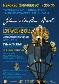 Concert Johann Sebastian Bach - l'Offrande Musicale, Temple de l'Annonciation, Paris, le 2 Février 2011