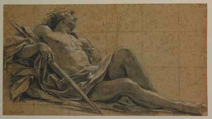 Simon Vouet (1590-1649) Etude pour une figure d’Endymion Pierre noire et rehauts de craie blanche sur papier crème © Musées de la Ville de Rouen, Catherine Lancien et Carole Loisel