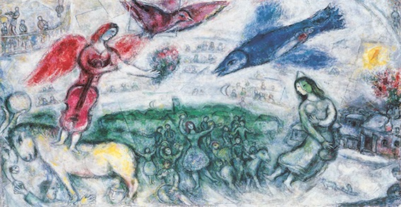 Marc Chagall, Les gens du voyage, 1968, huile sur toile de lin, 129,5 x 205,5 cm, Musée national d'art moderne / Centre de création industrielle Marc Chagall, Les gens du voyage, 1968, huile sur toile de lin, 129,5 x 205,5 cm, Musée national d'art moderne / Centre de création industrielle
