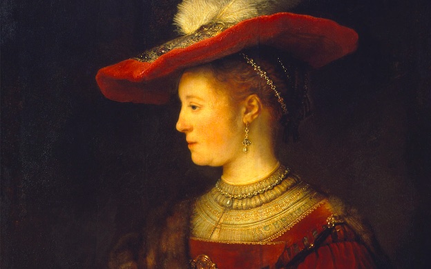 Rembrandt van Rijn, Saskia im Profil in kostbarer Kleidung, 1633-1642, Öl auf Holz, Museumslandschaft Hessen Kassel, Gemäldegalerie Alte Meister, Kassel Rembrandt van Rijn, Saskia im Profil in kostbarer Kleidung, 1633-1642, Öl auf Holz, Museumslandschaft Hessen Kassel, Gemäldegalerie Alte Meister, Kassel