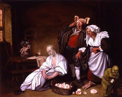 Joe Becker, The egg thief, 2007. Huile sur panneau, H. - 50 cm, L. - 75 cm © DR Joe Becker, The egg thief, 2007. Huile sur panneau, H. - 50 cm, L. - 75 cm © DR