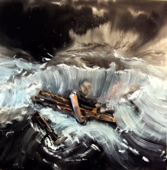 Pencreac'h, Le naufragé (2011). Technique mixte et huile sur toile, 200 x 200 cm