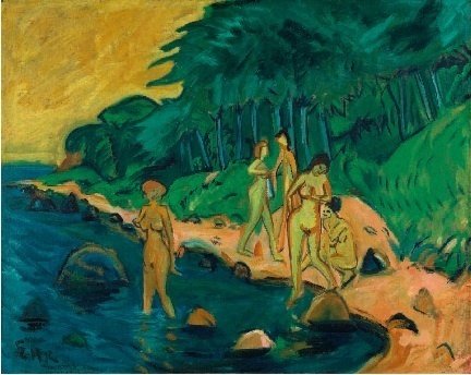 Erich Heckel Baigneuses dans la baie (L’Été à la mer Baltique) 1912, huile sur toile 95 x 119 cm Kunstmuseen Krefeld © photo : Achim Kukulies, Düsseldorf © Adagp, Paris 2011