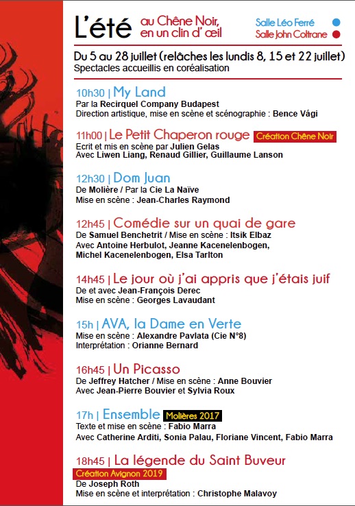 Avignon Off. Programmation du Théâtre du Chêne Noir du 5 au 28 juillet 2019