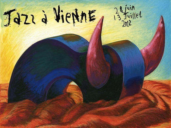Affiche de Jazz à Vienne 2012 : une guitare-taureau