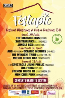 Festapic, Musique & vins au pied du Pic Saint-Loup les 29, 30 et 31 Août 2019 Festapic, Musique & vins au pied du Pic Saint-Loup les 29, 30 et 31 Août 2019