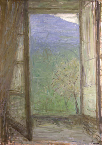 Truphémus. Fenêtre en Cévennes, 2003. Huile sur toile, 116x81cm, donation Muguette et Paul Dini au musée Paul-Dini (Villefranche-sur- Saône), photo Didier Michalet