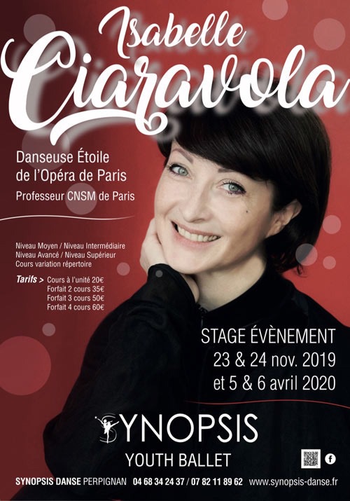 Perpignan. Synopsis Danse reçoit la danseuse étoile Isabelle Ciaravola pour 2 jours de stages ouverts à tous les danseurs les 23 et 24 novembre