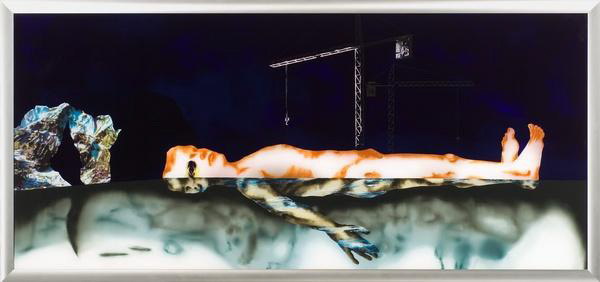 Daniel SCHLIER, Im Wasser liegend V octobre - novembre 2003  Peinture à l'huile sous verre - 90 x 200 cm