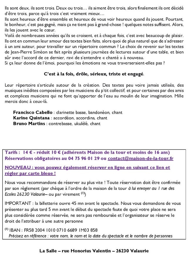 L'Petit collectif chante JP Siméon, 24/01 à 19h30, Maison de la Tour, Valaurie, Drôme