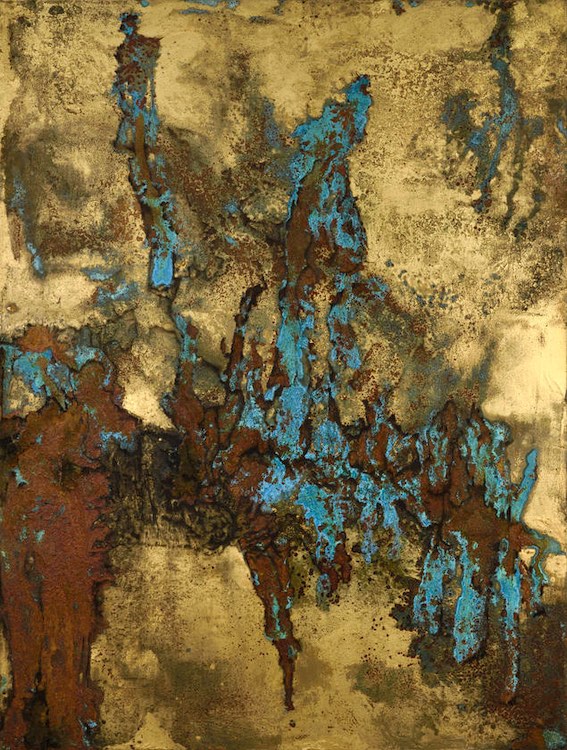 Lionel Sabatté, Tropiques enfouis, oxydation sur plaque de métal, 100 x 100 cm, 2019 © Rebecca Fanuele