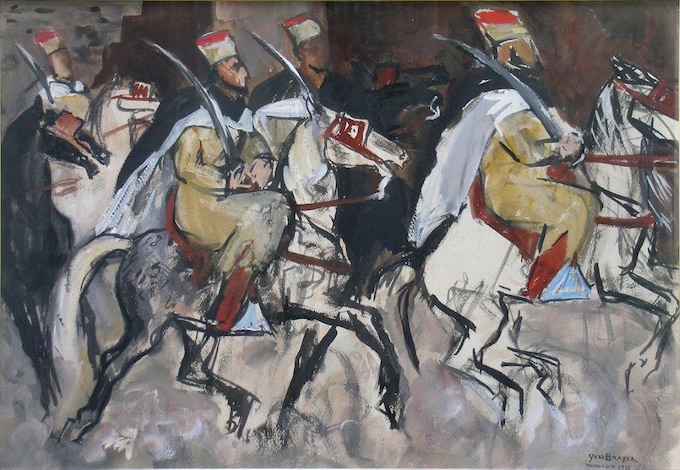 Yves Brayer. Spahis à Marrakech, Maroc 1928, Gouache 47x67cm