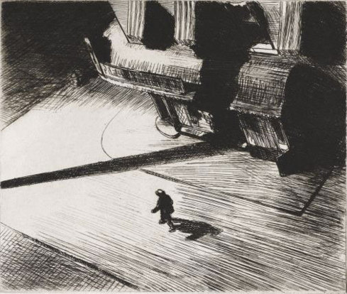 Edward Hopper. Night Shadows, 1921. Gravure, 17,5 x 21 cm. Philadelphia Museum of Art : Purchased with the Thomas Skelton Harrison Fund, 1962 © Philadelphia museum of art