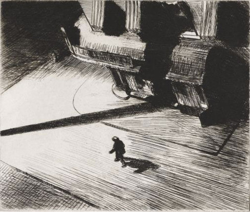 Edward Hopper. Night Shadows, 1921. Gravure, 17,5 x 21 cm. Philadelphia Museum of Art : Purchased with the Thomas Skelton Harrison Fund, 1962 © Philadelphia museum of art Edward Hopper. Night Shadows, 1921. Gravure, 17,5 x 21 cm. Philadelphia Museum of Art : Purchased with the Thomas Skelton Harrison Fund, 1962 © Philadelphia museum of art