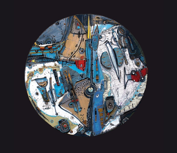 Tondo - acrylique sur laisse de mer, divers sur bois, ∅ 150 cm