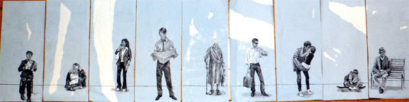 Charlotte Delmon, Série: «Les fantômes du métro», 16 x 36 cm Acrylique sur dos d’affiche de métro, 2012 Charlotte Delmon, Série: «Les fantômes du métro», 16 x 36 cm Acrylique sur dos d’affiche de métro, 2012