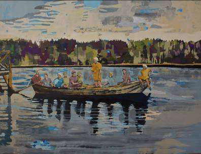 Anna-Lisa Unkuri, La barque, 2012, technique mixte sur toile, 100 x 130 cm