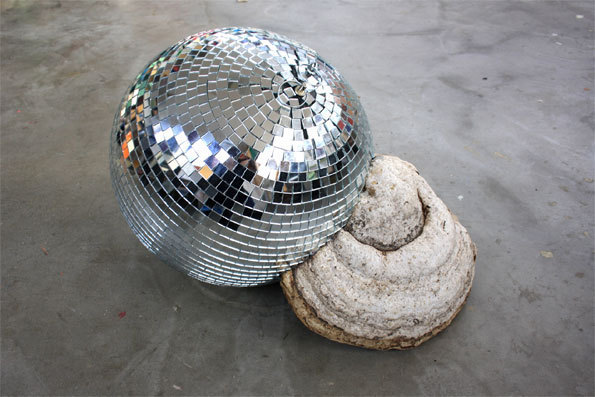 Aurélie Slonina, Big-bang, 2012 - Boule à facettes et champignon de souche (amadouvier), 50 x 30 cm - Courtesy de l'artiste