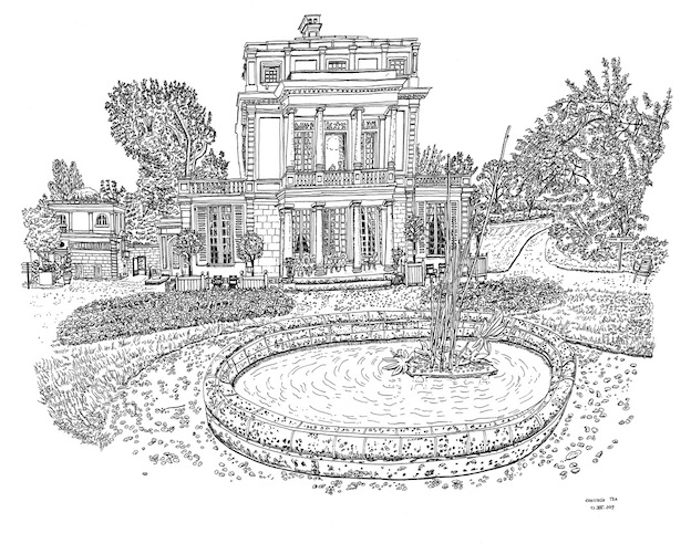 Le Casin, Propriété Caillebotte, Yerres, 13.VIII.2019. Encre de Chine sur papier, 50 x 65 cm. Le Casin, Propriété Caillebotte, Yerres, 13.VIII.2019. Encre de Chine sur papier, 50 x 65 cm.