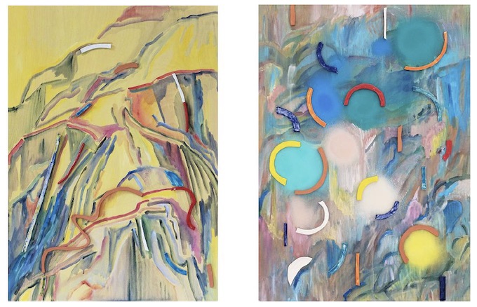 Lise Roussel Peinture-céramique I et II - 2019 70 x 50 cm acrylique, terre cuite et faïence émaillée sur bois
