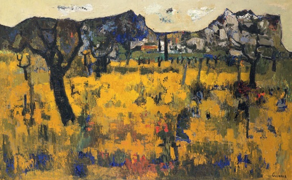 Raymond Guerrier, Les Alpilles, 1960, huile sur toile, 130 x 190 cm, © Musée Estrine, cliché Fabrice Lepletier, ADAGP, Paris, 2020