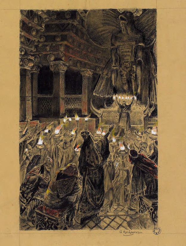 Georges-Antoine Rochegrosse, Salammbô, Hamilcar Barca dans le temple de Moloch, Tome I, p.144. Rouen, bibliothèque Villon