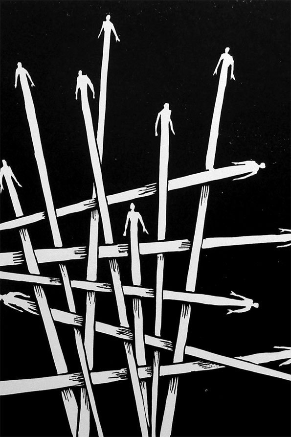 Tom Joseph, ” La trame” - Linogravure format papier 26 x 33 cm - format matrice 18x24 cm, 2012 Tom Joseph, ” La trame” - Linogravure format papier 26 x 33 cm - format matrice 18x24 cm, 2012