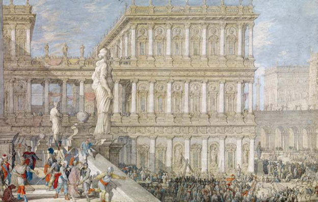 Johann Wilhelm Baur (Strasbourg, circa 1600 – Vienne, 1640) Le Christ présenté devant Pilate, circa 1635. Gouache sur vélin, 183 x 264 mm. Signée Wilh Baür Inüentor fecit. Présenté par la galerie Didier Aaron et Cie Johann Wilhelm Baur (Strasbourg, circa 1600 – Vienne, 1640) Le Christ présenté devant Pilate, circa 1635. Gouache sur vélin, 183 x 264 mm. Signée Wilh Baür Inüentor fecit. Présenté par la galerie Didier Aaron et Cie