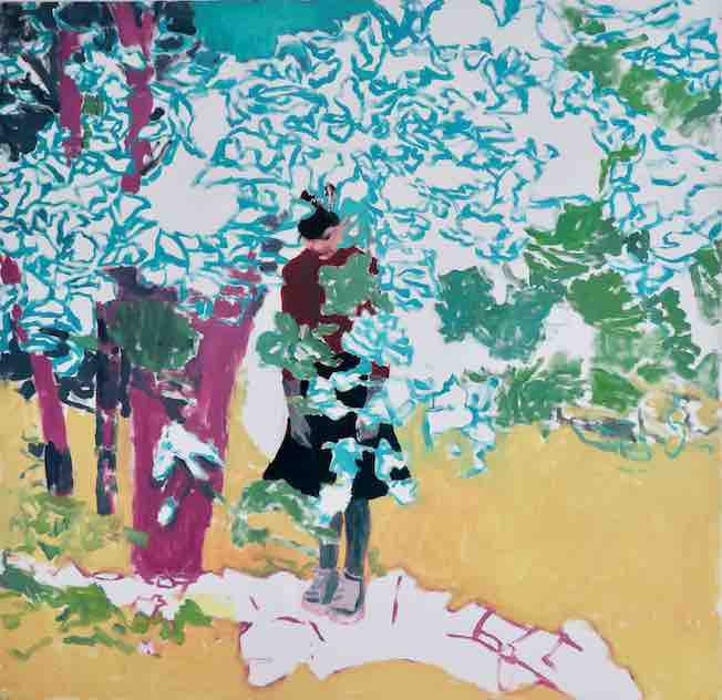 La fille dans les feuilles, 2017 Huile sur toile 1,80 m x 1,80 m La fille dans les feuilles, 2017 Huile sur toile 1,80 m x 1,80 m