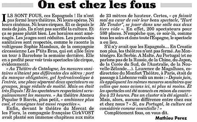 “On est chez les fous” article de Mathieu Perez du Canard Enchaîné