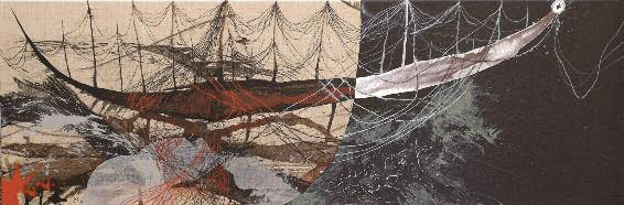 Enrique Mestre-Jaime : Pirogue - 2010, technique mixte sur toile, 40 x 120 cm Enrique Mestre-Jaime : Pirogue - 2010, technique mixte sur toile, 40 x 120 cm